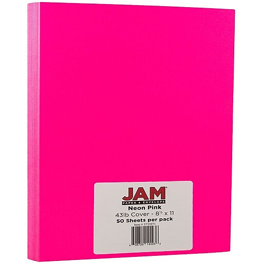 JAM Paper® Neon Cardstock, 8.5 x 11, 43lb Fluorescent Pink, 50/pack