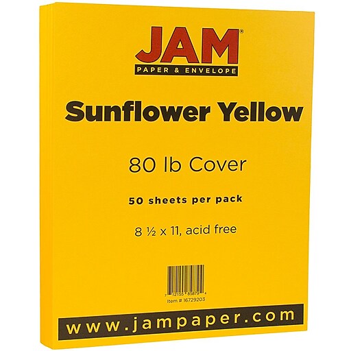 JAM Paper 80 lb. Cardstock Paper, 8.5 x 11, Sunflower Yellow, 50  Sheets/Pack (16729203)