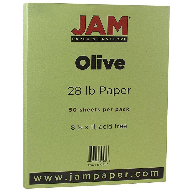 JAM Paper Matte Colored 8.5" x 11" Copy Paper, 28 lbs., Olive Green, 50 Sheets/Pack (16729244) image 1