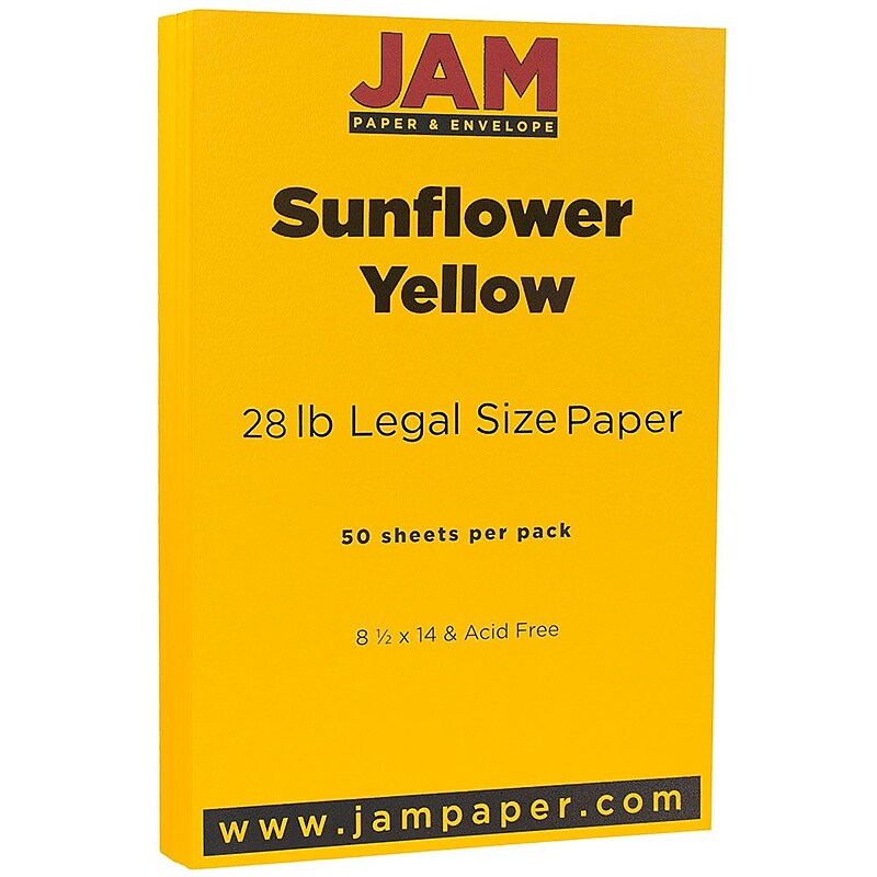 JAM Paper 80 lb. Cardstock Paper, 8.5" x 14", Sunflower Yellow, 50 Sheets/Pack (16729352) image 1