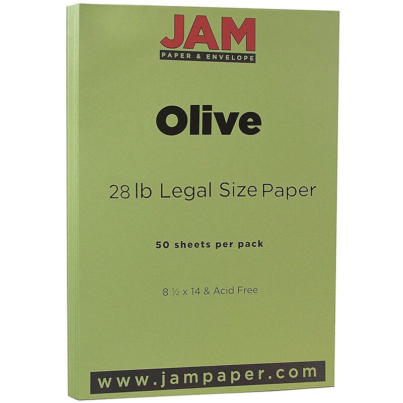 JAM Paper Matte Colored 8.5" x 14" Copy Paper, 28 lbs., Olive Green, 50 Sheets/Pack (16729367) image 1
