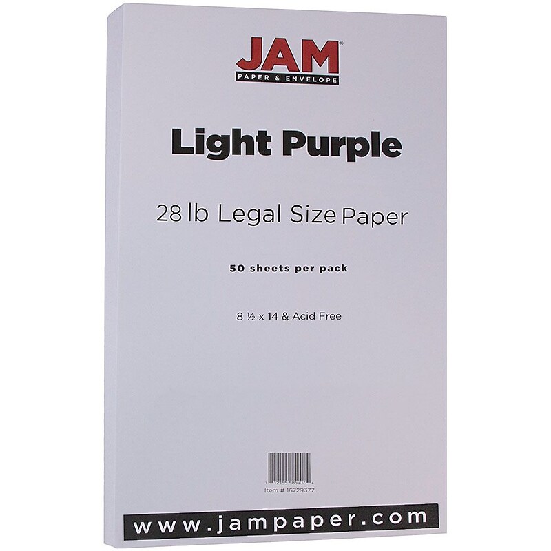 JAM Paper Matte  8.5" x 14" Color Copy Paper, 28 lbs., Light Purple, 50 Sheets/Pack (16729377) image 1