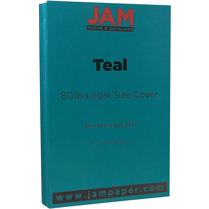 JAM Paper 80 lb. Cardstock Paper, 8.5" x 14", Teal Blue, 50 Sheets/Pack (16729449) image 1