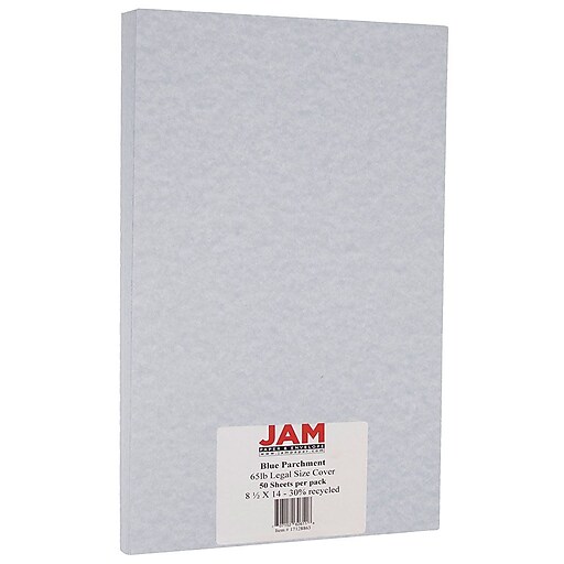 JAM Paper® Legal Parchment 65lb Cardstock, 8.5 x 14 Coverstock, Blue