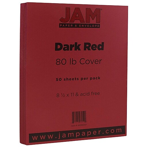 Jam Paper Premium Paper Cardstock, 8.5 x 11, 80 lb Dark Red Cover, 50 Sheets/Pack