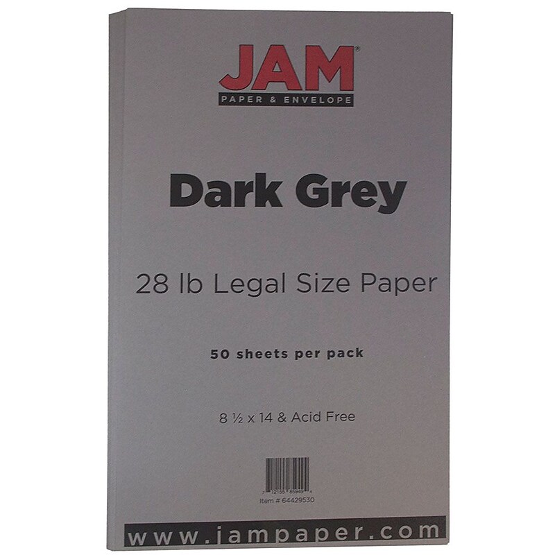 JAM Paper Matte Colored 8.5" x 14" Paper, 28 lbs., Dark Gray, 50 Sheets/Pack (64429530) image 1