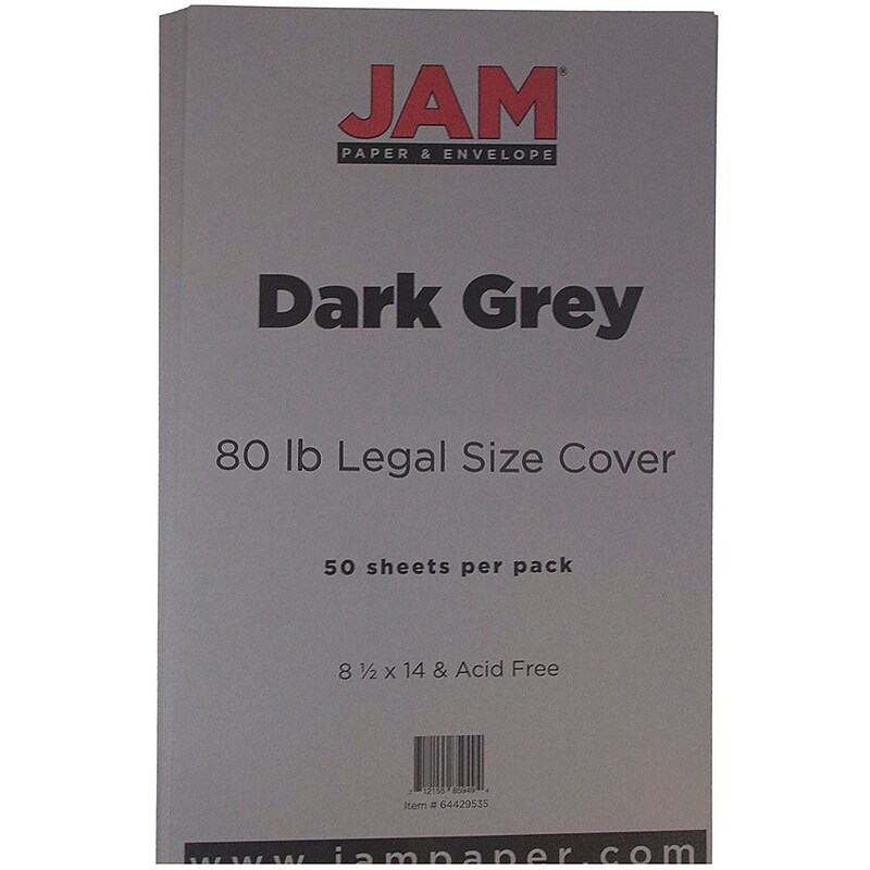 JAM Paper 80 lb. Cardstock Paper, 8.5" x 14", Dark Gray, 50 Sheets/Pack (64429535) image 1