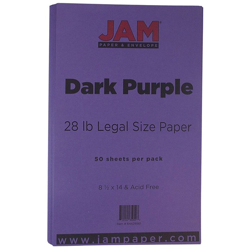 JAM Paper Matte Colored 8.5" x 14" Multipurpose Paper, 28 lbs., Dark Purple, 50 Sheets/Pack (64429561) image 1