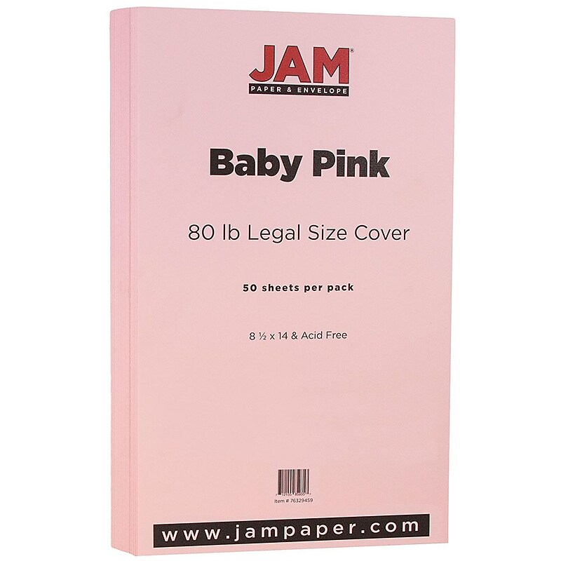 JAM Paper 80 lb. Cardstock Paper, 8.5" x 14", Baby Pink, 50 Sheets/Pack (76329459) image 1
