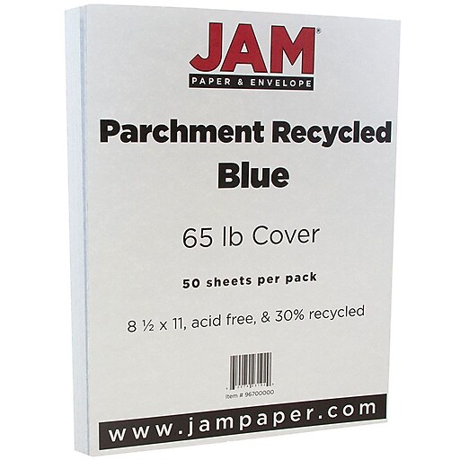 JAM Paper Parchment 65 lb. Cardstock Paper, 8.5" x 11", Blue, 50 Sheets