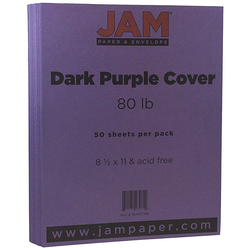 JAM Paper 80 lb. Cardstock Paper, 8.5" x 11", Dark Purple, 50 Sheets/Pack (364412786) image 1