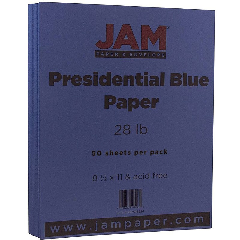 JAM Paper 8.5" x 11" Color Copy Paper, 28 lbs., Presidential Blue, 50 Sheets/Ream (563916924) image 1