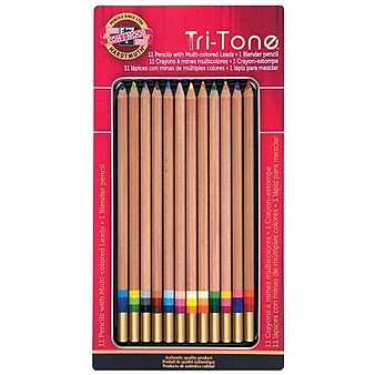 Koh-I-Noor Tri-Tone Colored Pencils, Assorted Colors, 12/Set (FA33TIN12BC)