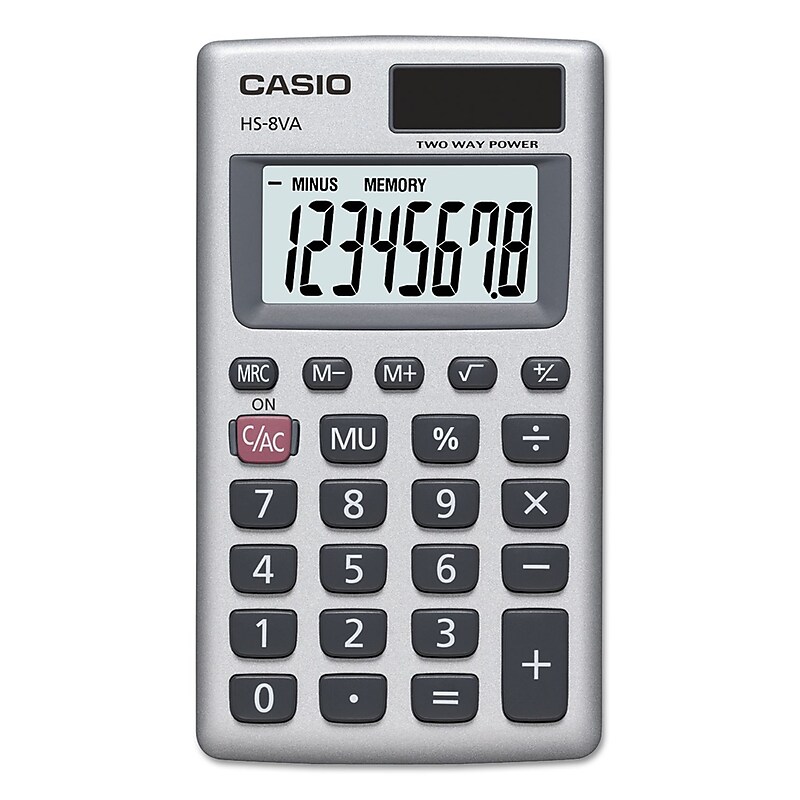 Casio HS-8VA 8-Digit Battery & Solar Pocket Calculator, Silver (HS8VA-SB) image 1