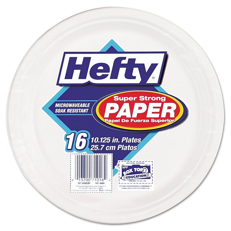 Hefty® 10 1/8" Dia Round Super Strong Paper Dinnerware-Plate, White, 16/Pack image 1
