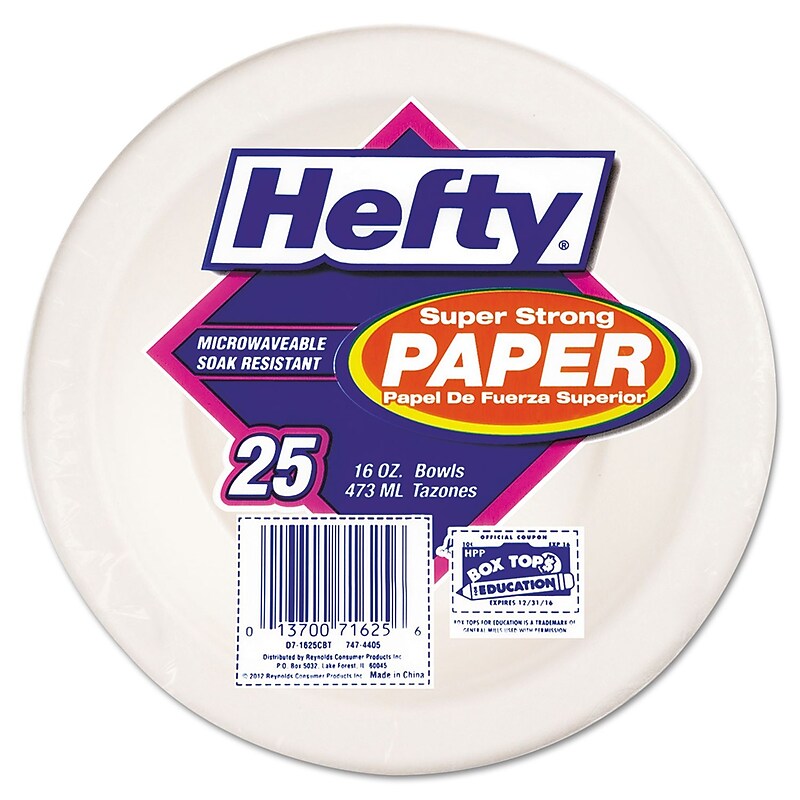Hefty® 16 oz. Round Super Strong Paper Dinnerware-Bowl, White, 25/Pack (RFPD71625PK) image 1