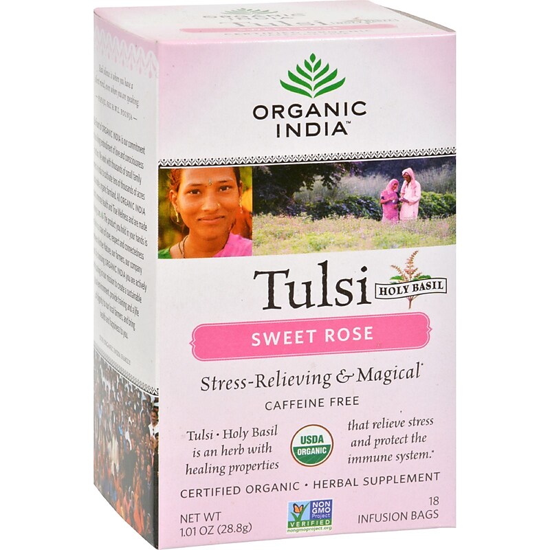 Organic India Tulsi Decaf Sweet Rose Tea Bags, 18 /Box (71555-MP) image 1