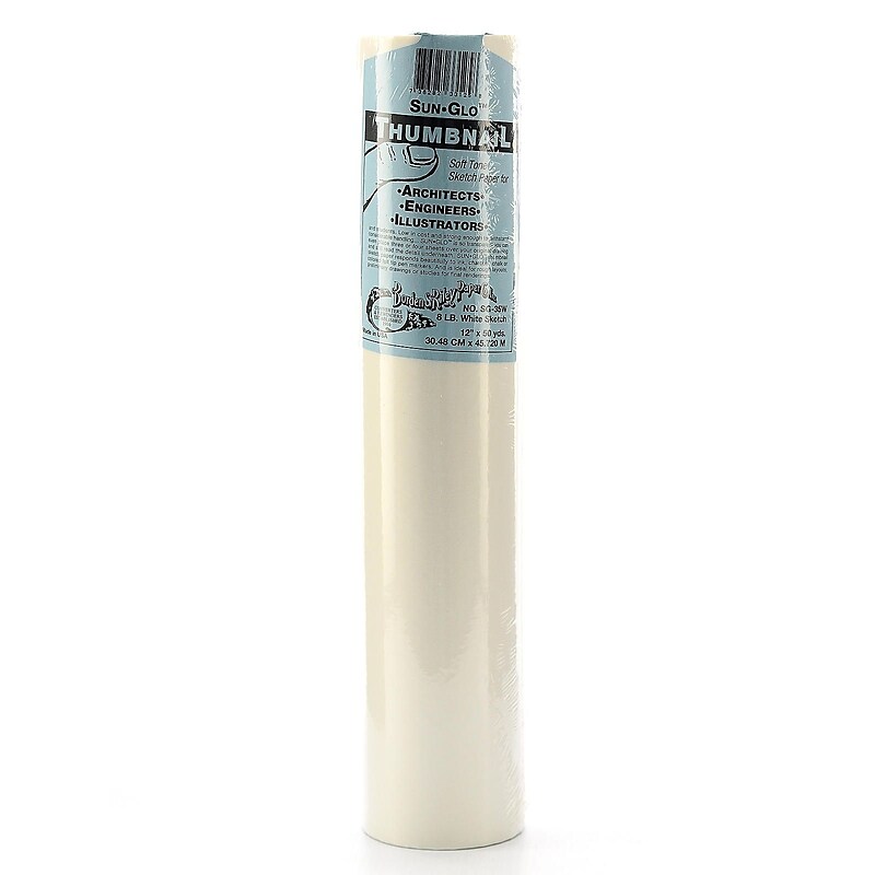 Borden  And  Riley Sun-Glo Thumbnail Sketch Paper Rolls White 8 Lb. 12 In. X 50 Yd. Roll (35WR125000) image 1