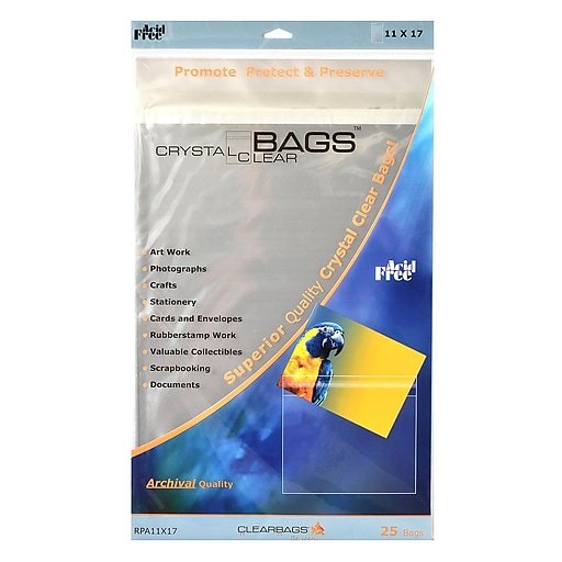 Clearbags Crystal Clear Photography And Art Bags 11 In. X 17 In. Pack Of 25 (RPA11x17) Staples