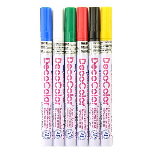 Marvy Uchida DecoColor Paint Markers, Fine Tip, Assorted, 6/Pack (72113