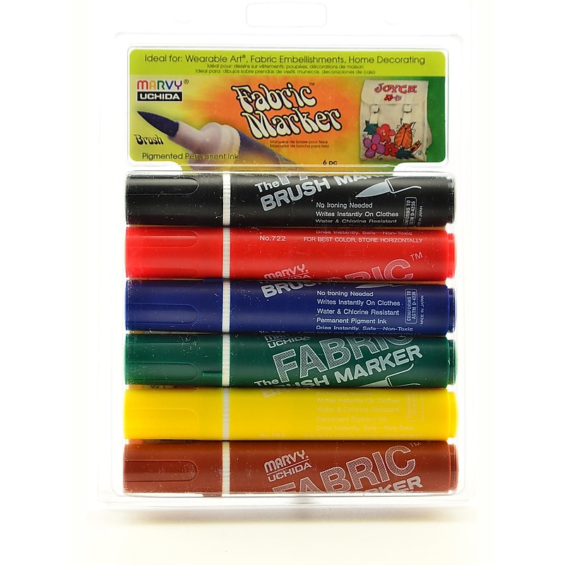 Marvy Uchida Fabric Brush Markers Set Primary Set of 6, Pack of 2 (2PK-7226A) image 1