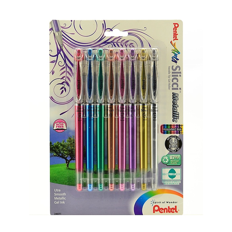 Pentel Slicci Metallic Gel Pens, 0.8 mm, Extra Fine Point, Assorted Colors, 8/Pack (99029) image 1