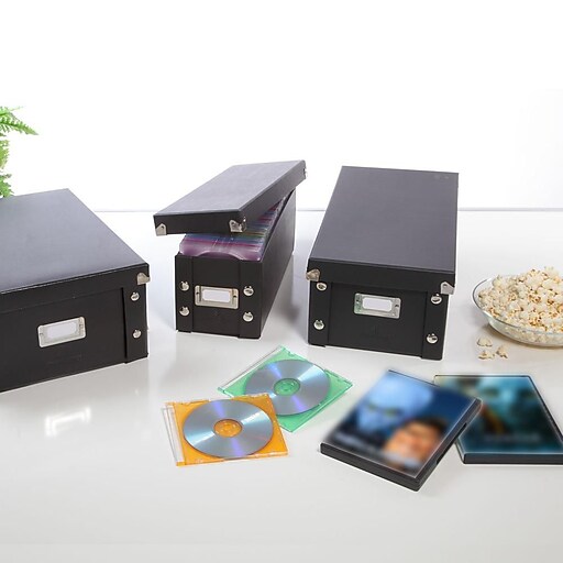 SnapNStore® CD Storage Boxes, Set of 2 Boxes, Black (SNS01617) Staples