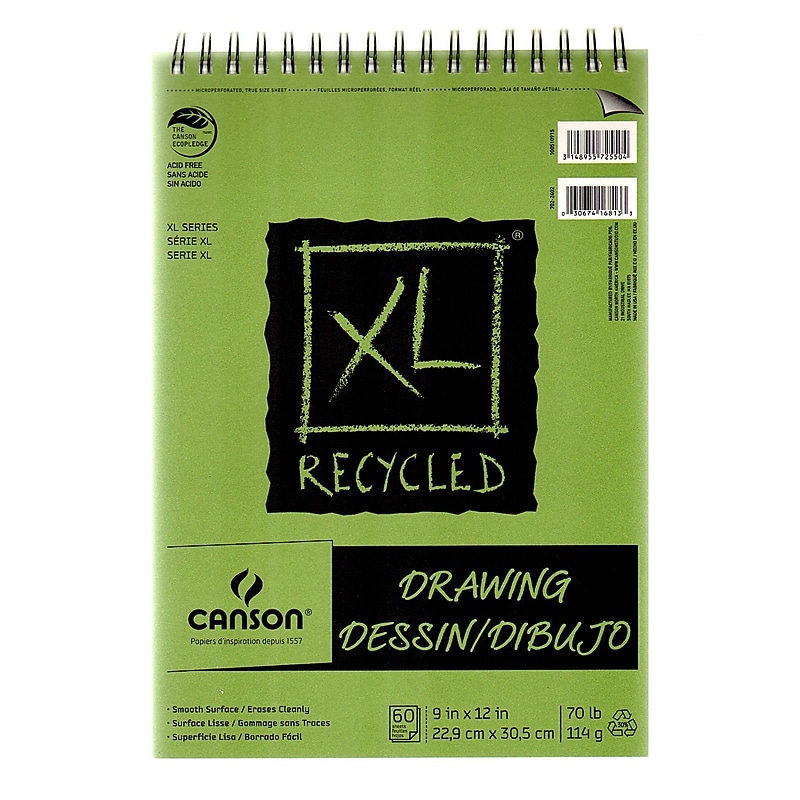 Canson XL Recycled Drawing Pads, 9 In. x 12 In., Pad Of 60 Sheets, WireBound Top, Pack Of 3 (3PK-100510915) image 1