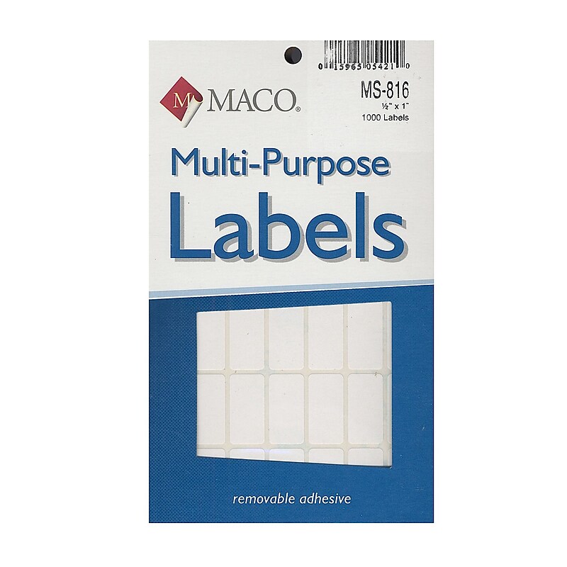 Maco Multi-Purpose Handwrite Labels, Rectangular, 1/2" x 1", Pack Of 1000, 6/Pack (6PK-MS-816) image 1