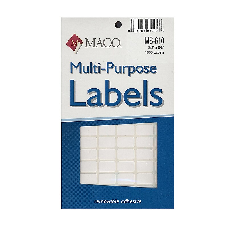 Maco Multi-Purpose Handwrite Labels, Rectangular, 3/8" x 5/8", Pack Of 1000, 6/Pack (6PK-MS-610) image 1