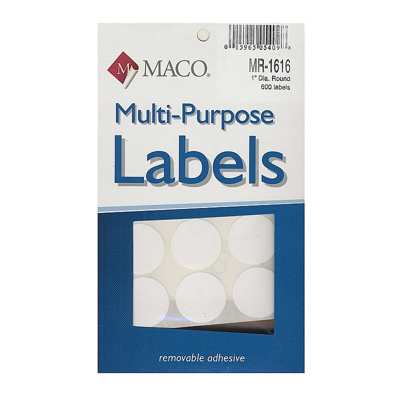 Maco Multi-Purpose Handwrite Labels, Round, 1" Dia., Pack Of 600, 6/Pack (6PK-MR-1616) image 1