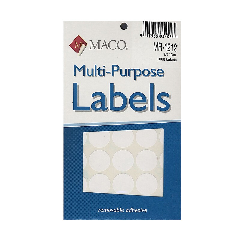 Maco Multi-Purpose Handwrite Labels, Round, 3/4" Dia., Pack Of 1000, 6/Pack (6PK-MR-1212) image 1
