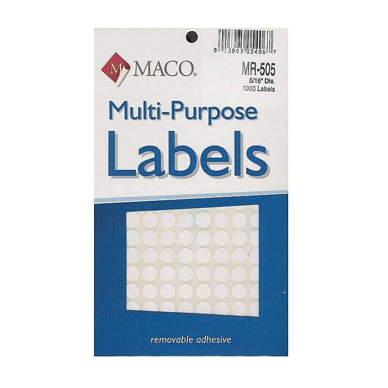 Maco Multi-Purpose Handwrite Labels, Round, 5/16" Dia., Pack Of 1000, 6/Pack (6PK-MR-505) image 1