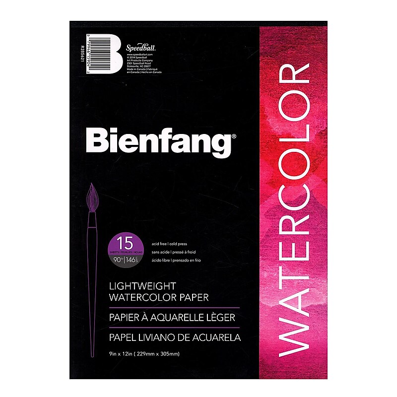 Bienfang Aquademic Watercolor Pads 9" x 12", 15 Sheets/Pad, Pack of 4 (4PK-R285621) image 1