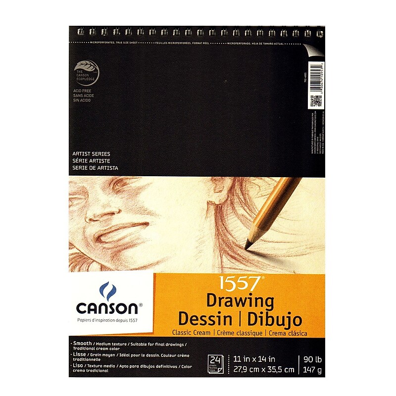 Canson 11" x 14" Wire Bound Drawing Sketch Pad, 24 Sheets/Pad, 2/Pack (57559-PK2) image 1