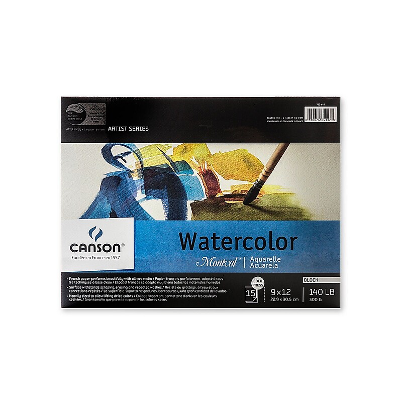Canson Artist Series Montval Watercolor Block, Foldover Binding, 15 Sheet, 9x12 inch, 1 Count (MCXC100511063) image 1