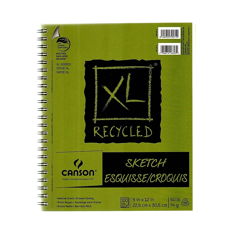 Canson XL Recycled 9" x 12" Wire Bound Sketch Pad, 100 Sheets/Pad, 3/Pack (52843-PK3) image 1