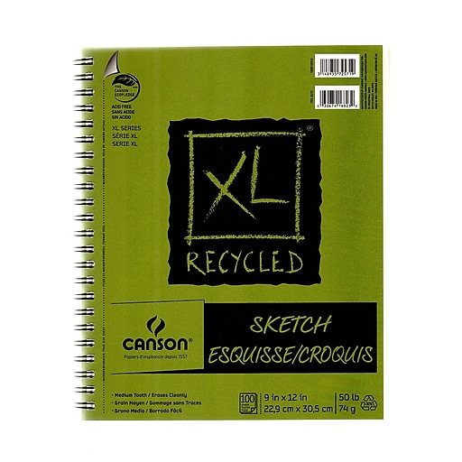 9 x 12 Inch 50 Pound Canson XL Series Paper Sketch Pad for Charcoal 100 Sheets Pencil and Pastel Side Wire Bound 