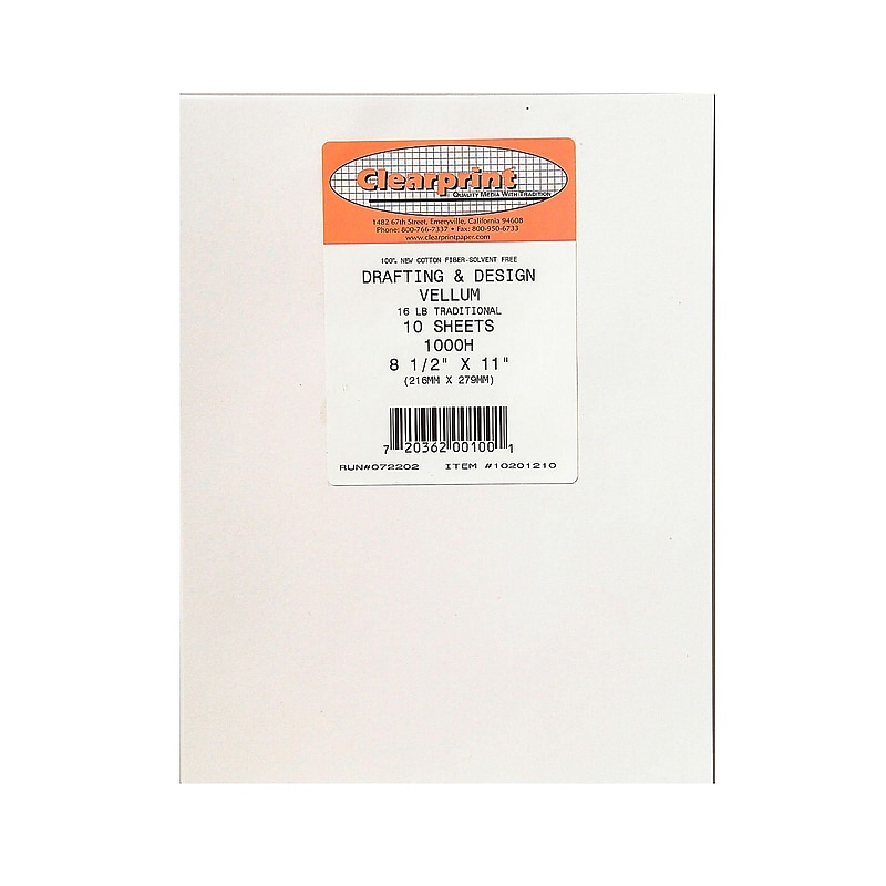 Clearprint Design Vellum Drafting Paper, No. 1000H, 8 1/2 In. X 11 In., 10/PK (10201210) image 1