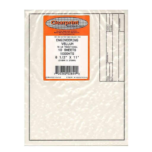 Clearprint Engineering Vellum Drafting Paper, 8 1/2 In. X 11 In., 10/PK