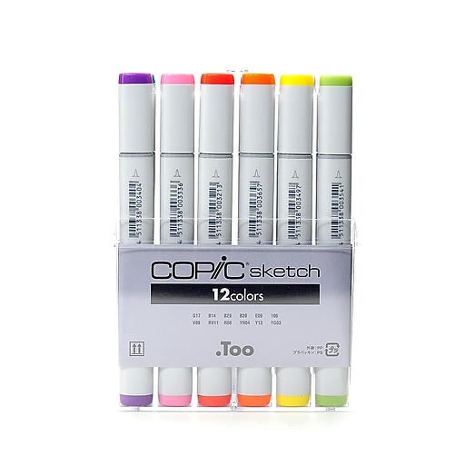 Copic Sketch Markers, Twin Tip, Assorted, 12/Pack (SB12)