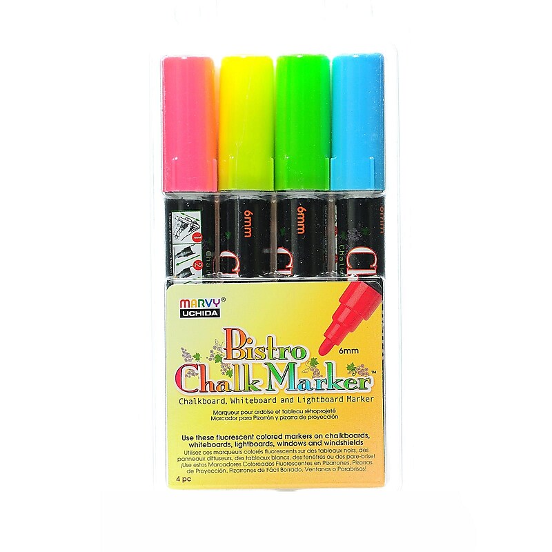 Marvy Uchida Bistro Chalk Marker Sets Broad Point Fl. Red, Fl. Blue, Fl. Green, Fl. Yellow [Pack Of 2] (2PK-480-4A) image 1