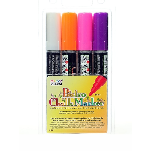Marvy Uchida Bistro Chalk Marker Sets Broad Point White, Fl. Violet, Fl