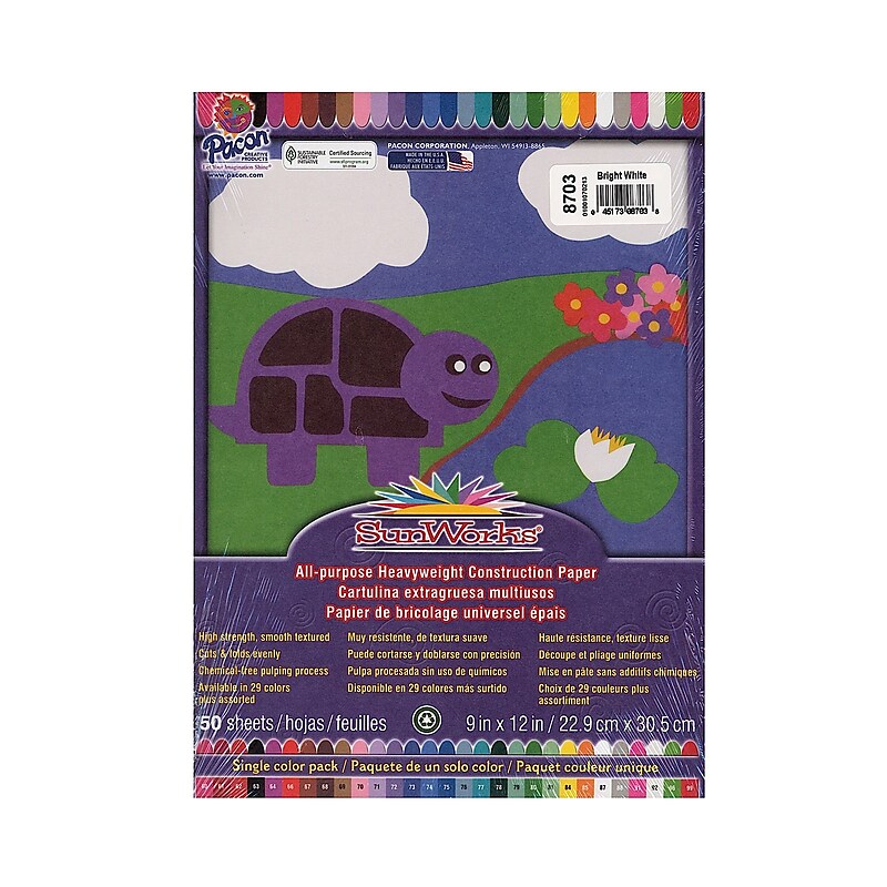 Pacon Sunworks 9" x 12" Construction Paper, Bright White, 50 Sheets/Pack, 5/Pack (30354-PK5) image 1