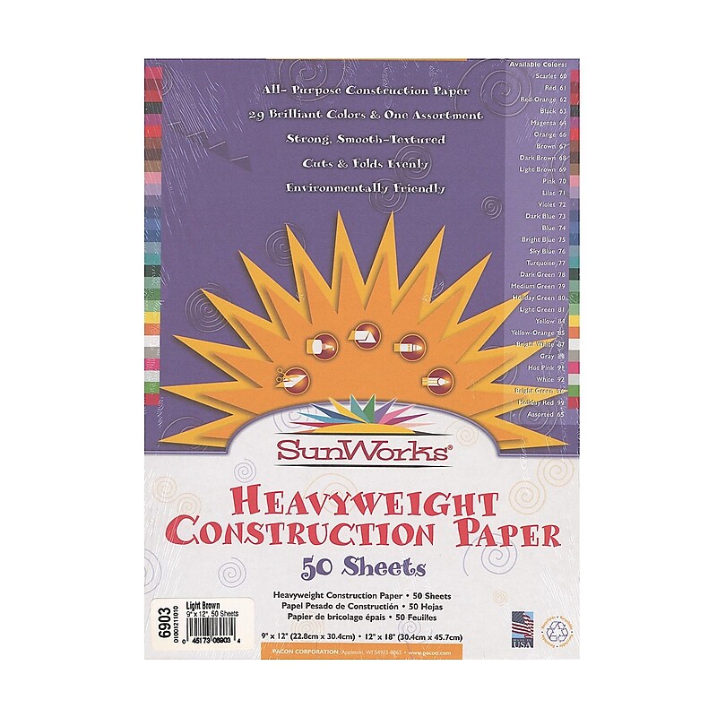 Pacon 9" x 12" Construction Paper, Light Brown, 50 Sheets/Pack, 5/Pack (75405-PK5) image 1