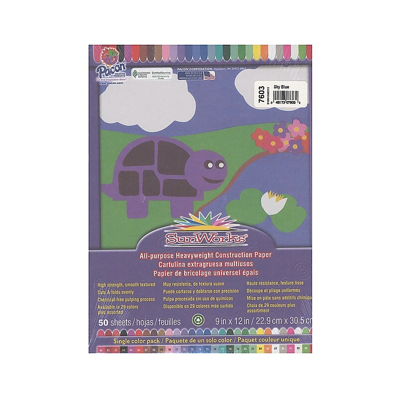 Pacon Sunworks 9" x 12" Construction Paper, Sky Blue, 50 Sheets/Pack, 5/Pack (22501-PK5) image 1