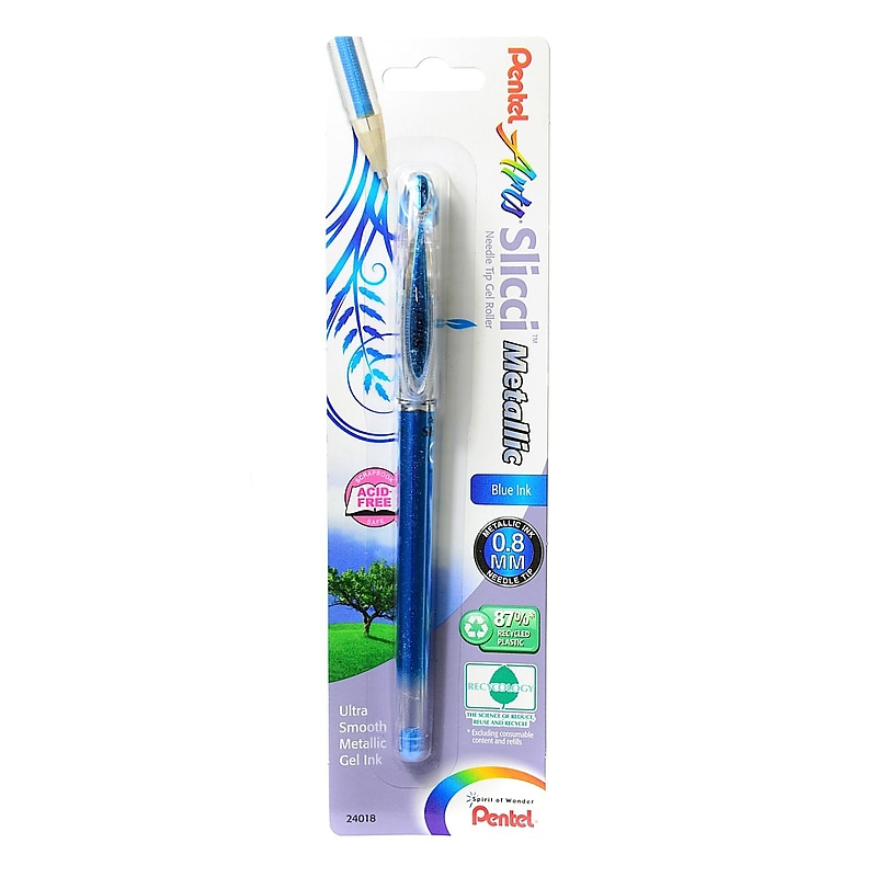 Pentel Slicci Extra Fine Metallic Gel Pens Metallic Blue Each [Pack Of 6] (6PK-BG208-MC) image 1