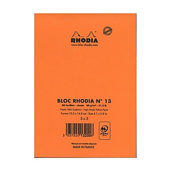 Rhodia Classic French Paper Pads Graph 4 In. X 6 In. Orange [Pack Of 8] (8PK-13200)