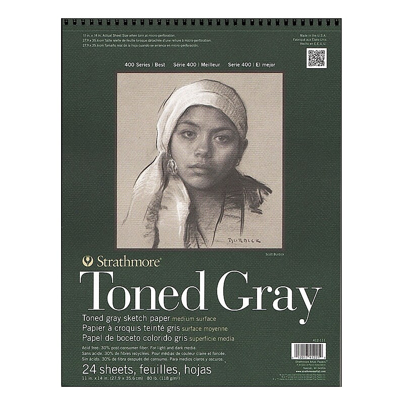 Strathmore 400 Series Toned Sketch Paper Pads (Wirebound) Gray 11 In. X 14 In. 24 Sheets [Pack Of 2] (2PK-412-111) image 1