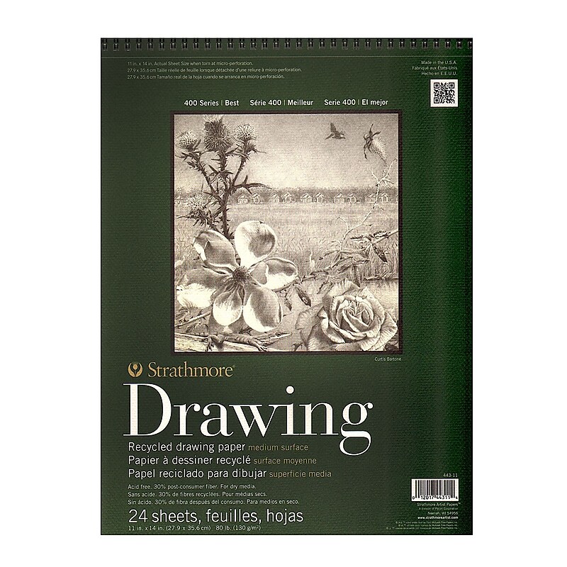 Strathmore 400 Series 11" x 14" Spiral Bound Drawing Sketch Pad, 24 Sheets/Pad, 3/Pack (51766-PK3) image 1
